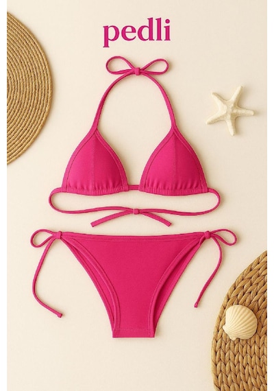 Kadın Fuşya Yandan Bağlamalı Bikini Mayo Takımı