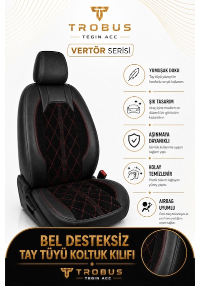 Fiat Egea Cross 2020+ Uyumlu Altar Serisi Tay Tüyü Siyah Kırmızı Premium Koltuk Kılıfı