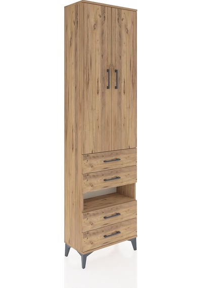 Arges Dolap 3 Raflı 4 Çekmeceli Tek Askılı 60x30x221 Çam-çam Çam
