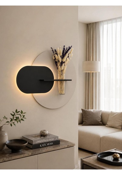 Karanfil Ahşap Pilli Ledli İskandinav Tarzı Salon Duvar Rafı Modern Çiçeklik 45 X 65 Cm Paris Grisi - Antrasit
