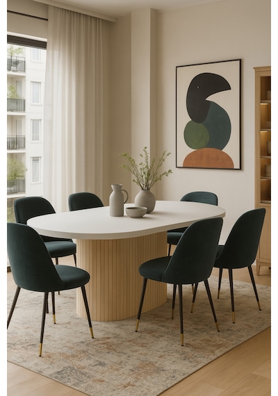 Dolunay 180x90x75cm 36mm Kalın Kenarlı Oval Beyaz Sütunlu Yemek Masası Sadece Masadır Çok Renkli