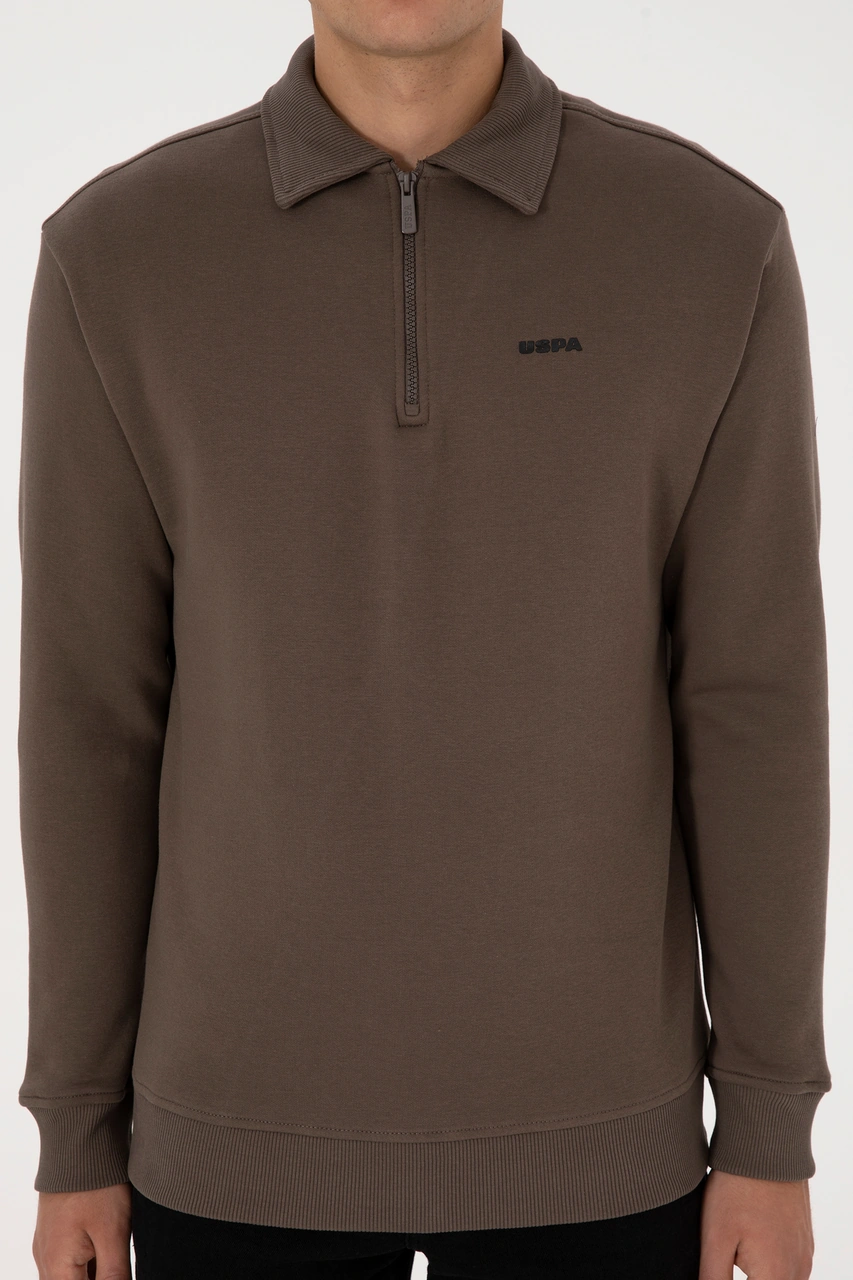U.S. Polo Assn. Erkek Regular Fit Yarım Fermuarlı Vizon Basic Sweatshirt 50313783-VR052