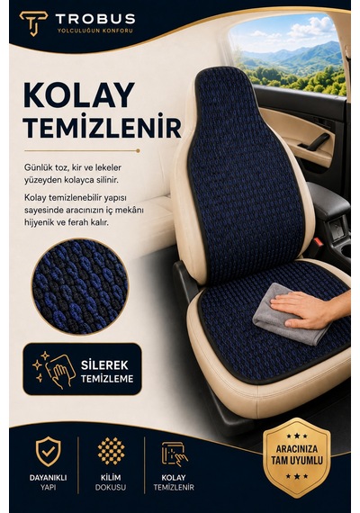 Renault Talisman 2016 Ve Sonrası Üniversal Örme 3 Parça Minder Terletmez Kaymaz Taban Lacivert Siyah