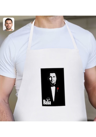 6Renk Kişiye Özel Godfather Baba Silüet Tasarımlı Beyaz Mutfak Önlüğü-8