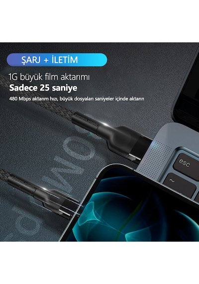 66w Süper Hızlı Şarj Kablosu 1 Metre Usb Apple Bağlantı 6a Akım Yüksek Yoğunluklu Dokuma apple 1m Black