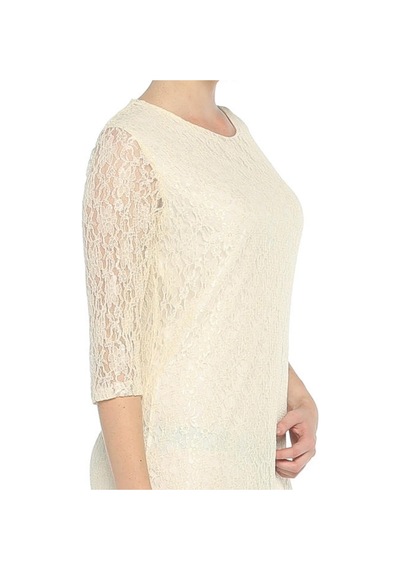 Nidya Moda Büyük Beden Dantel Elbise-4036E Ekru