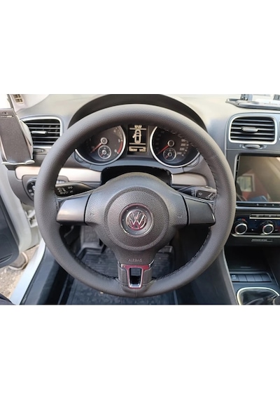Dikişli Direksiyon Kılıfı Damarlı Siyah Deri Siyah Dikişli Volkswagen Golf İçin
