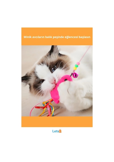 90 Cm Balıklı Kedi Oyun Oltası Eğlenceli Kedi Oyuncakları