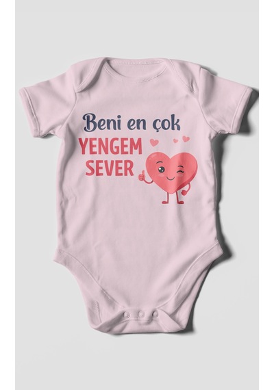 Morivokids Beni En Çok Yengem Sever Kısa Kollu Bebek Body %100 Pamuk Bebe Pembe