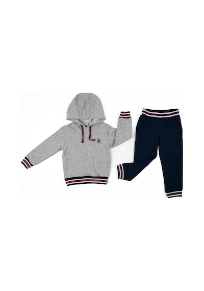 Adisia Unisex Çocuk Gri Lacivert Kapüşonlu Mevsimlik Pamuklu Eşofman Takımı Gri