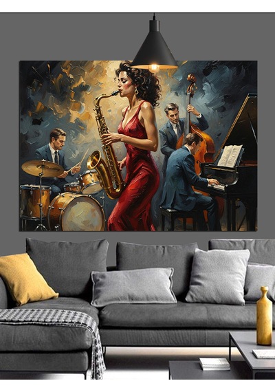 Caz Grubu Canlı Müzik Performansı Dekoratif Kanvas - Mdf Ahşap Tablo