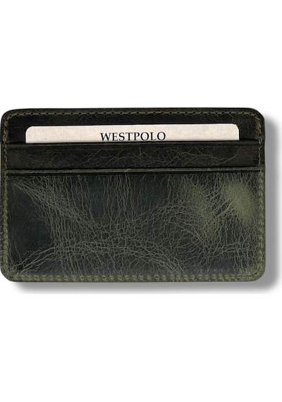 Westpolo Eskitme Hakiki Deri Unisex İnce Kartlık - Haki Haki