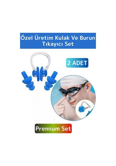 Premium Kaliteli Silikon Su Geçirmez Gürültü Önleyici Deniz Havuz Kulak Burun Tıkayıcı Set 2 Adet Çok Renkli