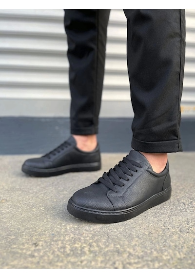 Jy165 Elite Bağcıklı Cilt Erkek Günlük Sneaker Ayakkabı Cst - Siyah Siyah