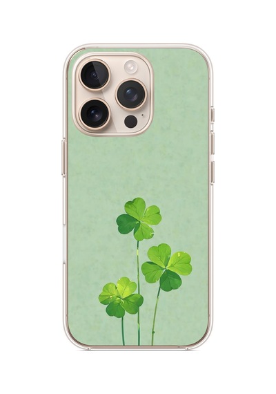 İphone 16 Pro Uyumlu Üçlü Yonca Baskılı Silikon Kılıf