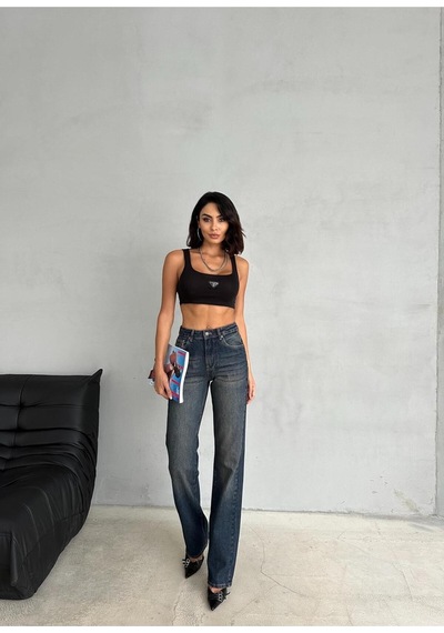 Straıght Boru Paça Dark Blue Tint Jean Mavi+tint