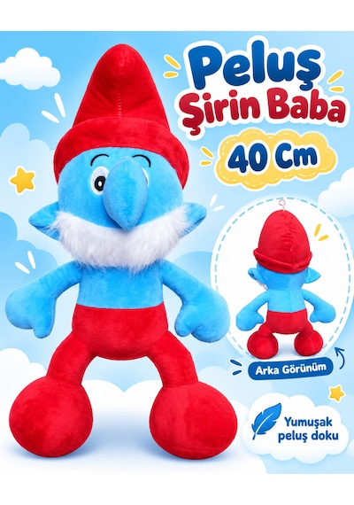 Oyuncak Peluş Şirinler Şirin Baba-şirine-gözlüklü Şirin-gülen Şirin Sevimli Oyun Arkadaşı Hediyelik 40 Cm Kırmızı - Mavi