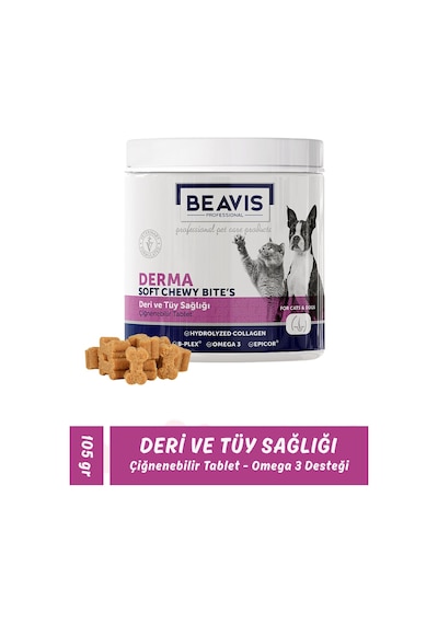 Derma Deri Ve Tüy Sağlığı İçin Omega 3 Destekli Kedi Köpek Çiğneme Tableti 105 Gr