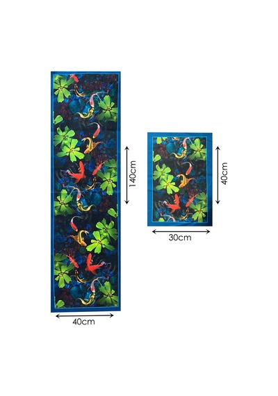Su Bahçesi 3d Balık Ve Nilüfer Desenli Masa Runner & 4 Lü Supla Takımı Renkli