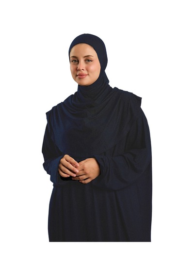 Hürrem Bone Tek Parça Namaz Elbisesi Viskon Düz 2503 02 Lacivert