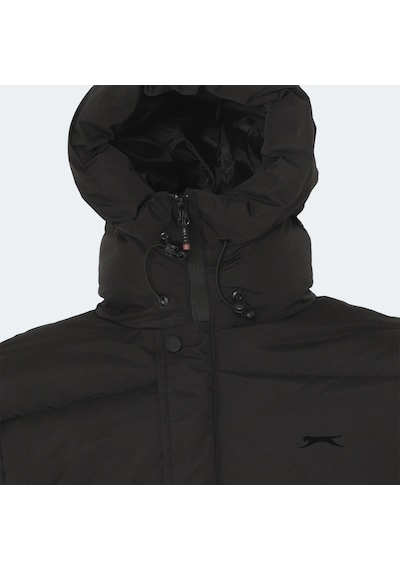 Slazenger GAFAR Büyük Beden Erkek Kapüşonlu Şişme Siyah Mont & Kaban