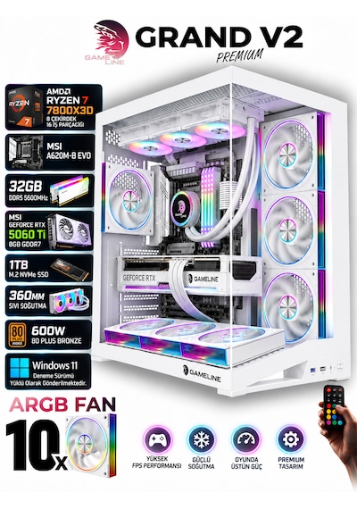 Gameline GRANDE R7-7800X3D 32 GB 1 TB NVMe SSD 8 GB RTX5060Ti Free Dos Masaüstü Oyuncu Bilgisayarı
