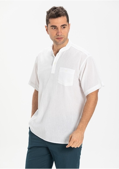 Kısa Kol Şile Bezi Hakim Yaka Erkek Tshirt Beyaz 3001