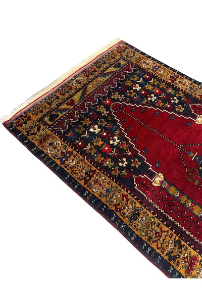 El Dokuma Eski Koleksiyonluk Yahyalı Seccade 75x130 Kök Boya %100 Yün Namazlık Kırmızı