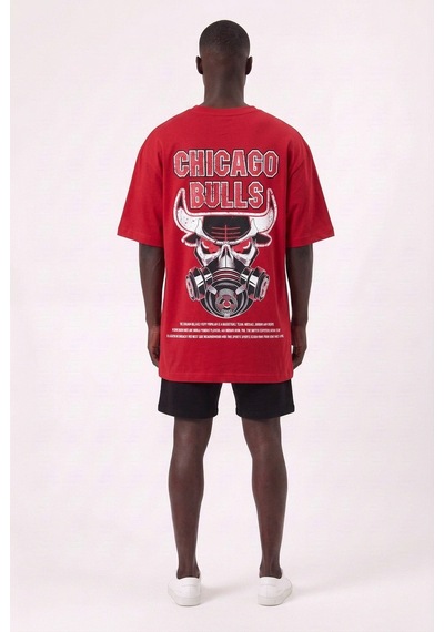 Blow Up Chicago Bulls Logo Kırmızı Oversize Erkek T-shirt 11246 SİYAH