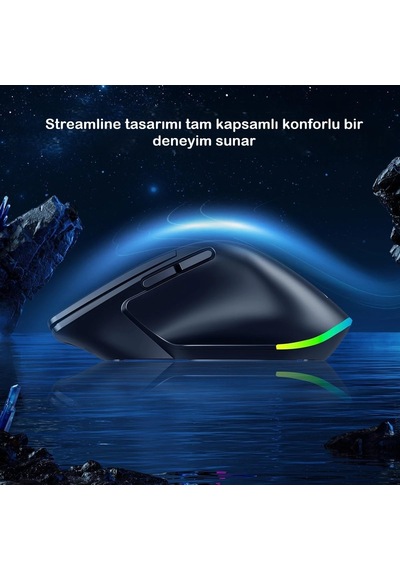 Kablosuz Mouse Bluetooth 5.0/4.0 + 2.4g Ergonomik Şarjlı Sessiz Rgb Mouse Modern Tasarım Işıklı Genel