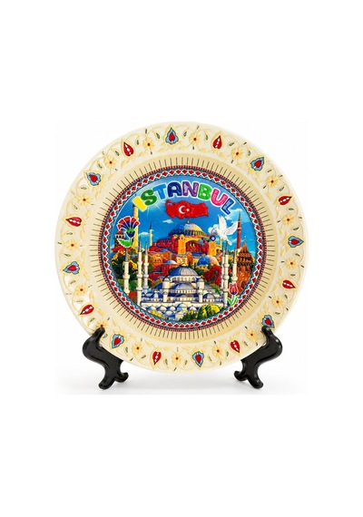 2 Adet Porselen Dekoratif Tabak İstanbul Temalı 20 Cm, Sergileme Ve Ev Dekoru, Decorative Plate Doğal
