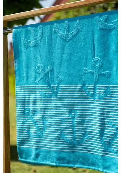 Menderes Home Cotton Collection Bukle Plaj Havlusu Çapa Turkuaz