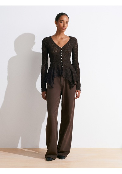 Dilvin 60433 Düğmeli Peplum Dantel Hırka-koyu Kahve Koyu Kahverengi