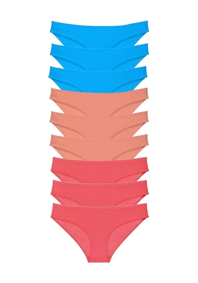 9 Adet Set Likralı Kadın Slip Külot Pudra Fuşya Mavi
