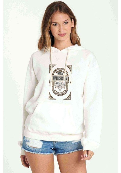 Gamblıng Money Whiskey Baskılı Beyaz Kadın Kapşonlu Sweatshirt