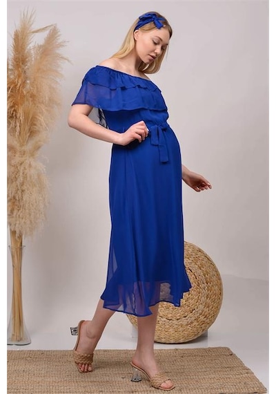 Dip Moda Kadın Kuşaklı Şifon Hamile Elbisesi Dphml8060 Saks