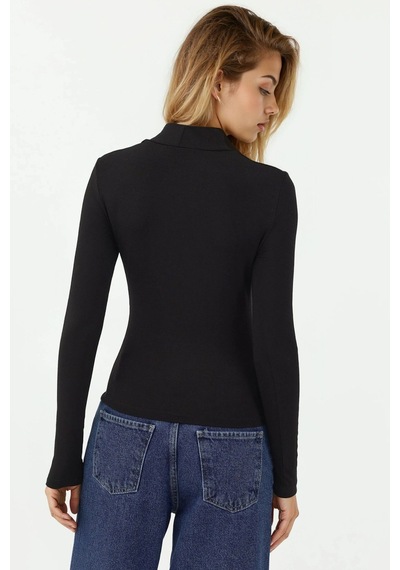 Hiccup Slim Fit Turtleneck Uzun Kollu Yumuşak Viskon Üst Siyah