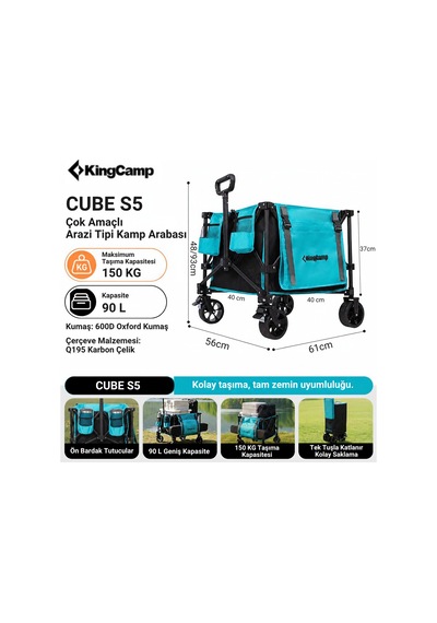 Kingcamp Cube S5 I Çok Amaçlı 90 L Katlanır Vagon Araba