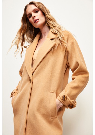 Sateen Kol Kemer Detaylı Salaş Kaban - Camel-133685 Camel