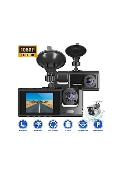 Black Box Traffic Recorder 3 Kameralı Araç Kamerası Geri Görüş Destekli Gece Görüşlü