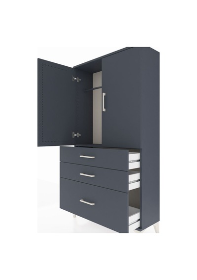 Arges Dolap Tek Raflı 3 Çekmeceli Tek Askılı 88x30x163 Antrasit-antrasit Antrasit