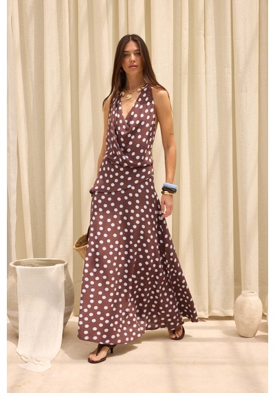 Mai Collection Manon Puantiyeli Kahve Crop Etek Takım