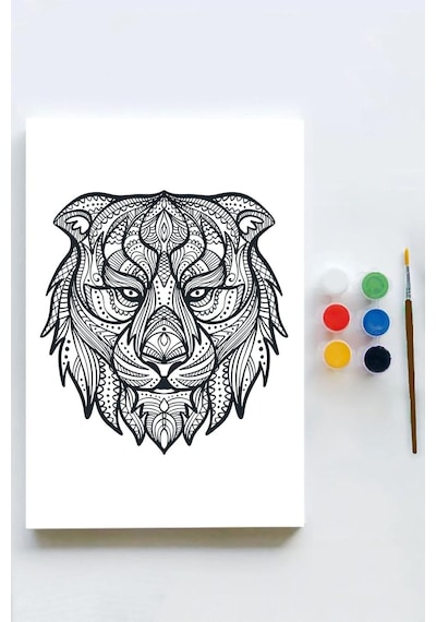 Pster21648 Aslan Mandala Tuval Kanvas Tablo Boyama Hobi Seti 50x70cm