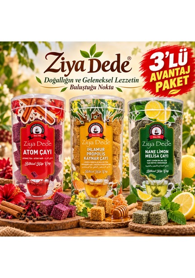 Ziya Dede 3'lü Avantaj Paketi Nane Limon Melisa Çayı, Ihlamur Propolis Kaynar Çayı Geleneksel Atom Çayı Ekonomik Set