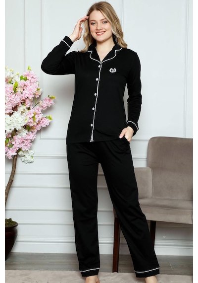 Alimer Kadın Siyah Uzun Kollu Likralı Pijama Takım Edy2577ukl-s Siyah