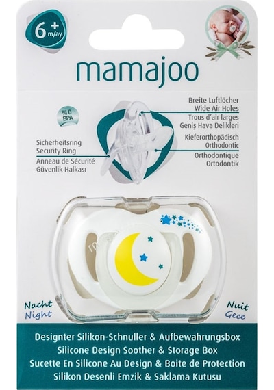 Mamajoo Tekli Desenli Emzik & Renkli Saklama Kutusu 6 ay+/ Gece Mavi