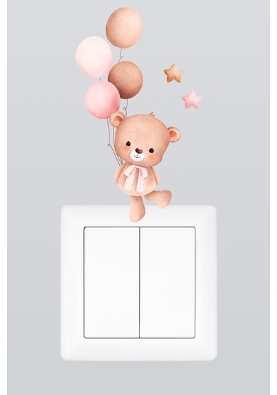 Sevimli Baloncu Ayıcık Çocuk Odası Dekoratif Priz Stickerı Figür 3