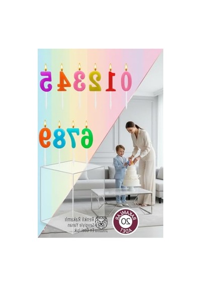 Renkli Rakamlı Doğum Günü Pastası Mum Seti, 20 Adet Premium Tasarım 10c