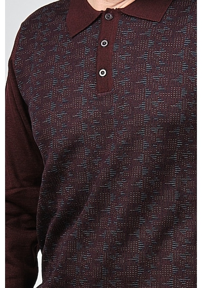 Woolman Erkek Desenli Polo Yaka Yün Kazak 1572001 Bordo Bordo Beyaz