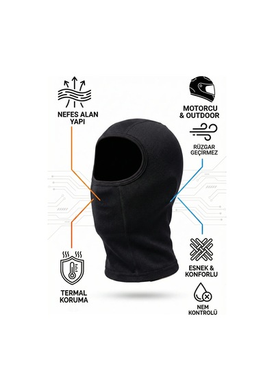 Hnc Sport Motosiklet Balaklava Nefes Alan Motorcu Termal Maske - Çok Amaçlı Sporcu Maskesi Siyah
